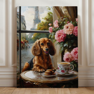 Pariser Dachshund-Café, Whimsische Hundekunst Leinwanddruck