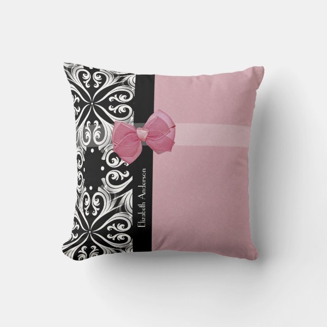 Pariser Damast rosa und schwarz-schick Bogen mit N Kissen (Vorderseite)