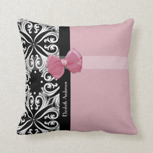 Pariser Damast rosa und schwarz-schick Bogen mit N Kissen