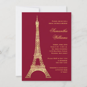 Pariser Eiffelturm Burgund Gold Brautparty Einladung