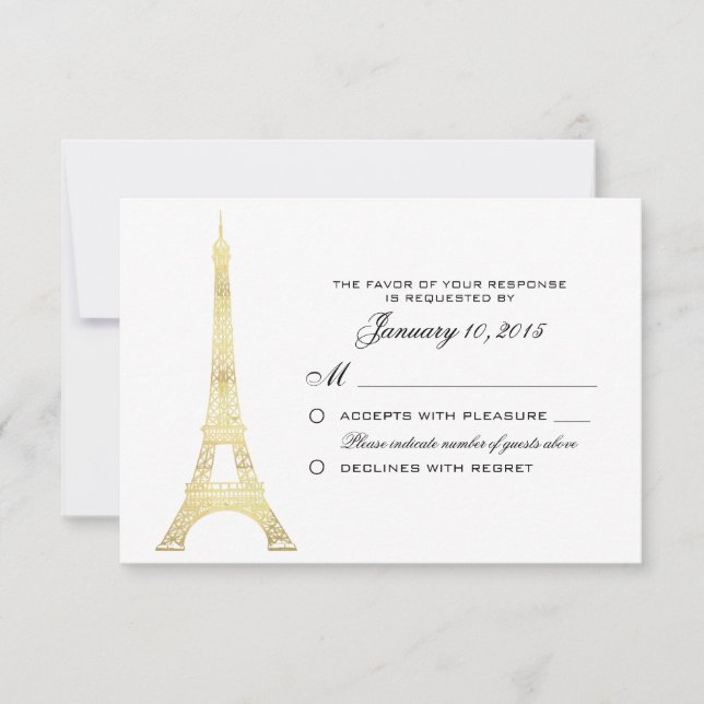 Pariser Eiffelturm Gold Wedding RSVP Custom (Vorderseite)
