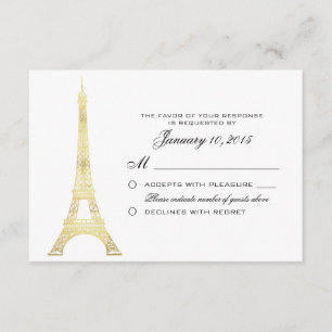 Pariser Eiffelturm Gold Wedding RSVP Custom Karte