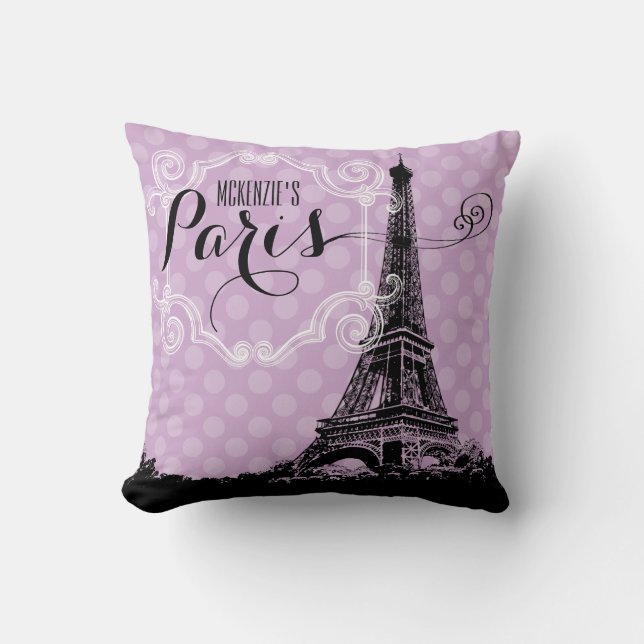 Pariser Eiffelturm Lavendel Lila Mit Monogramm Kissen (Vorderseite)