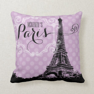 Pariser Eiffelturm Lavendel Lila Mit Monogramm Kissen