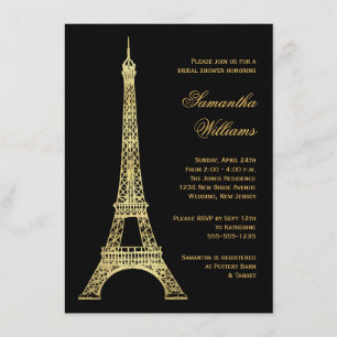 Pariser Eiffelturm Schwarz & Gold Brautparty Einladung