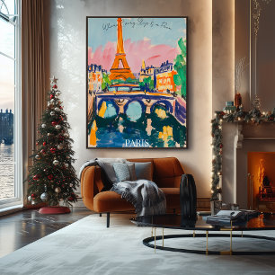 Pariser Eiffelturm und Brücke in fauvistischer Kun Poster