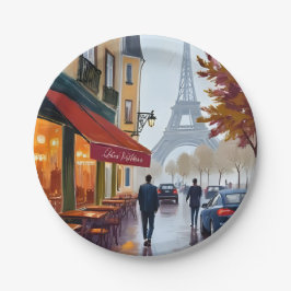 Pariser Französisches Café Eiffelturm Aquarell Pappteller