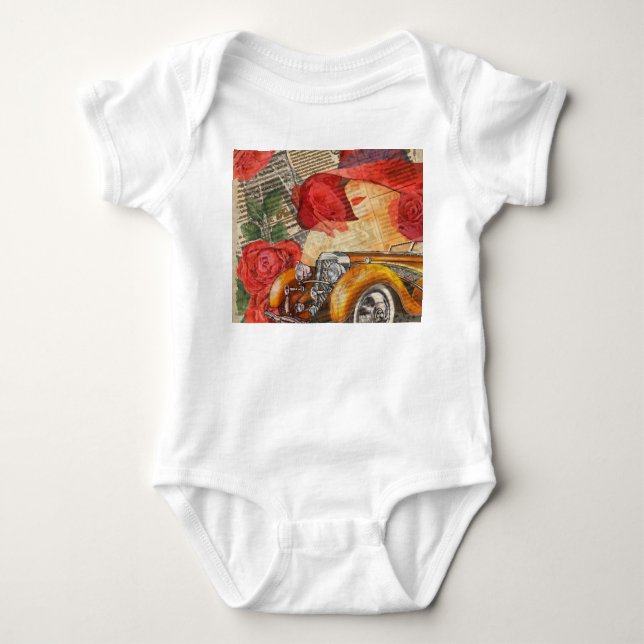Pariser Frau: Eiffelturm Retro. Baby Strampler (Vorderseite)