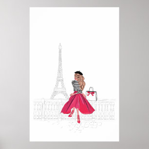 Pariser Frau vor dem Eiffelturm, Paris Poster