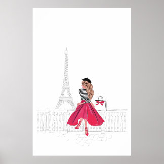 Pariser Frau vor dem Eiffelturm, Paris Poster