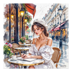 Pariser Frauen Eleganz: Pariser Café-Straßen-Vibes Fotodruck