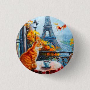 Pariser Herbst Ginger Cat im Café Button