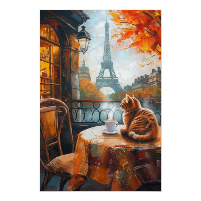 Pariser Herbst | Ginger Cat im Café Poster (Vorderseite)