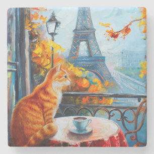Pariser Herbst   Ginger Cat im Café Steinuntersetzer