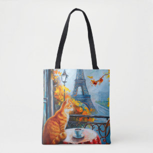 Pariser Herbst Rote Katze in einem Café Tasche