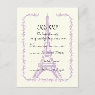 Pariser Hochzeit lila Eiffelturm auf Elfenbein-UAW RSVP Karte