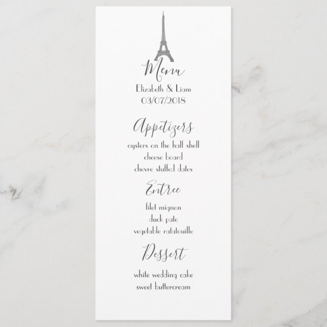 Pariser Hochzeitsmenü Menükarte (Vorderseite)