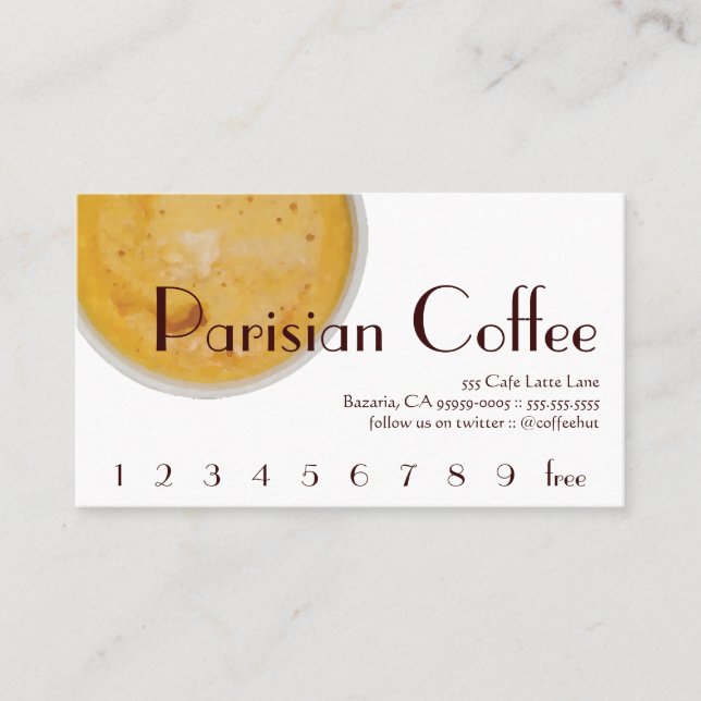 Pariser Kaffee-Getränk-Loyalität/Lochkarte Treuekarte (Vorderseite)
