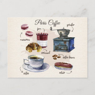 Pariser Kaffee- und Gebäckillustration Postkarte