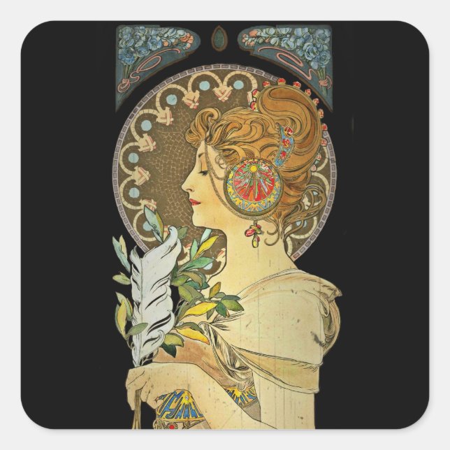 Pariser Lady and Feather 1899 Quadratischer Aufkleber (Vorderseite)