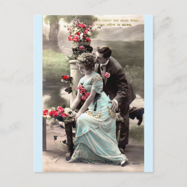 Pariser Liebe im Park Vintage Postkarte (Vorderseite)