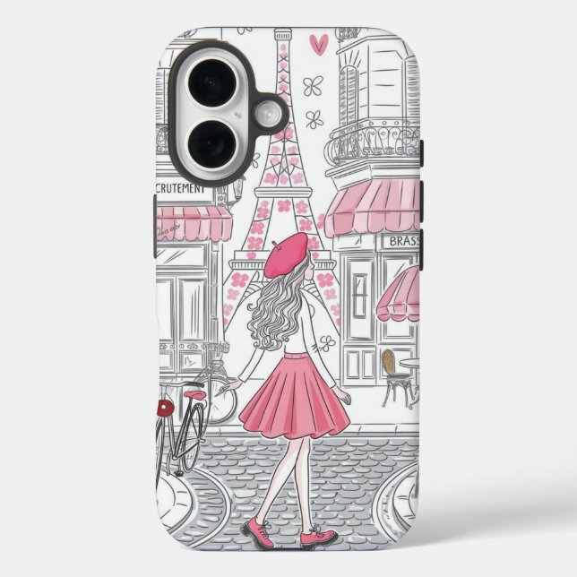 Pariser Mädchen  – Süßer Eiffelturm & Café-Straße  iPhone 16 Hülle (Rückseite)