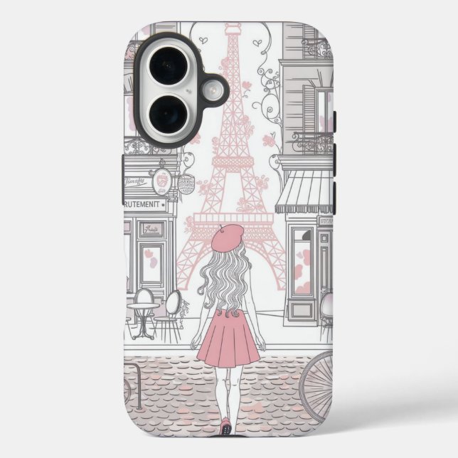 Pariser Mädchen  – Süßer Eiffelturm & Café-Straße  iPhone 16 Hülle (Rückseite)