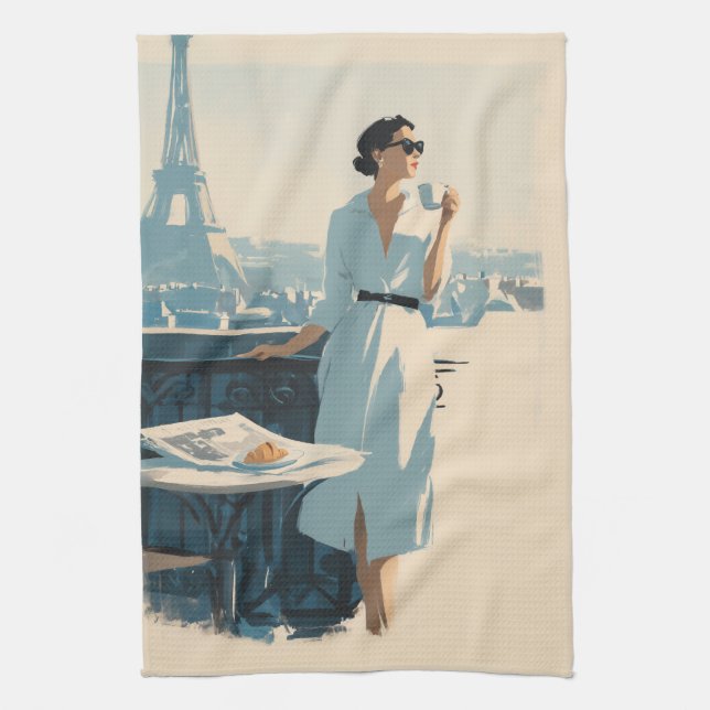 Pariser Morgenkaffee Eleganz Geschirrtuch (Vertikal)