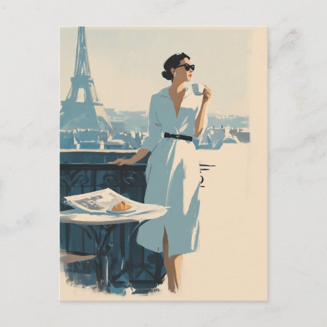 Pariser Morgenkaffee Eleganz Postkarte (Vorderseite)