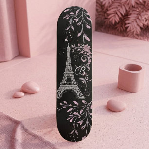 Pariser Nacht Silberner Eiffelturm Rosafarben Chic Skateboard