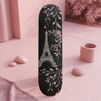 Pariser Nacht Silberner Eiffelturm Rosafarben Chic Skateboard