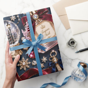 Pariser Navy-Burgund-Weihnachten Geschenkpapier