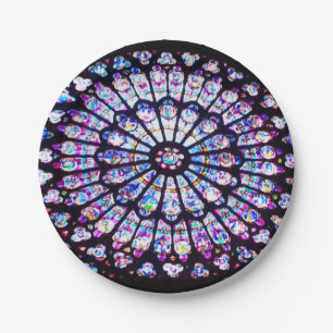 Pariser Notre-Dame-Buntglas - Das Rose-Fenster Pappteller