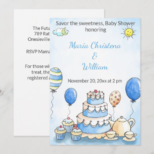 Pariser Patisserie Blue Edition Babyparty Einladung