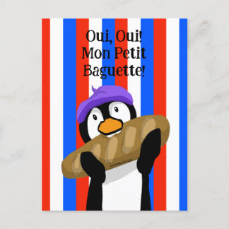 Pariser Pinguin mit Baguette Feiertagspostkarte