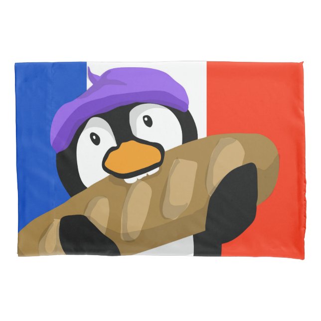Pariser Pinguin mit Baguette Kissenbezug (Vorderseite)