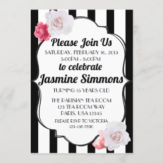 Pariser Rose mit Inspirierter Schwarz-Weiß-Flora Einladung