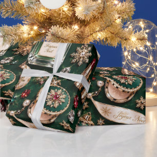 Pariser Smaragd-Burgunder-Weihnachtsschmuck Geschenkpapier