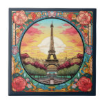 Pariser Sonnenuntergang Eifel Tower Paris Französi Fliese<br><div class="desc">Der helle Pariser Sonnenuntergang Eifel Tower Paris France florale Decorative Tiles besticht durch einen Pariser Sonnenuntergang im Art Deko Stil mit dem Eifelturm in einem kühlen,  blumengeschmückten Rahmen. Erstellt von Evco Studio www.zazzle.com/store/evcostudio</div>