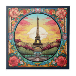 Pariser Sonnenuntergang Eifel Tower Paris Französi Fliese