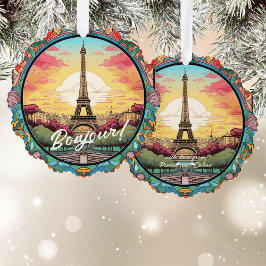 Pariser Sonnenuntergang Eiffelturm Paris Französis Ornament Karte