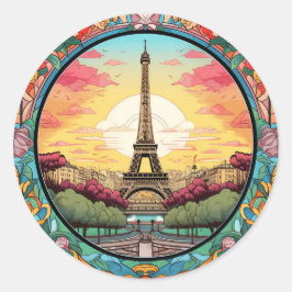 Pariser Sonnenuntergang Eiffelturm Paris Französis Runder Aufkleber