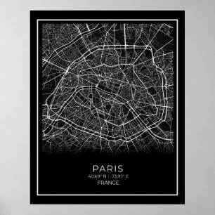 Pariser Stadtplan - Paris Schwarze Landkarte Poste Poster