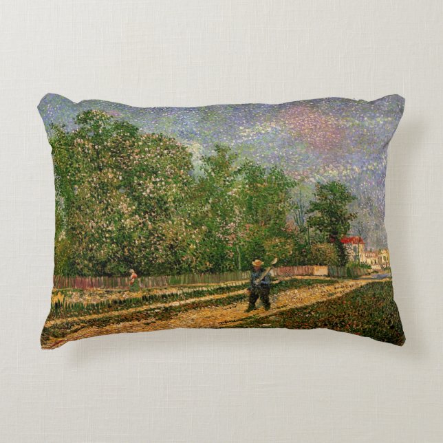 Pariser Straße mit Bauern von Vincent van Gogh Dekokissen (Vorderseite)