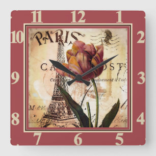 Pariser Tulpe Quadratische Wanduhr