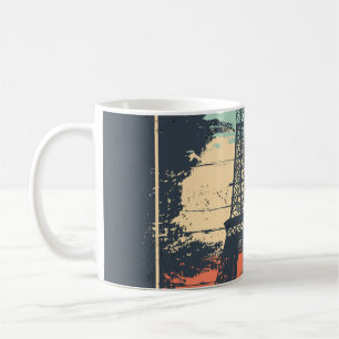 Pariser Typografie: abstraktes Eiffel-Turm-Plakat. Kaffeetasse