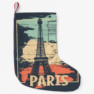 Pariser Typografie: abstraktes Eiffel-Turm-Plakat. Kleiner Weihnachtsstrumpf