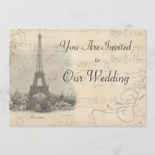 Pariser Vintage-Musik-Hochzeitseinladung Einladung