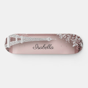 Pariser Vintage-Rosa Glitter-Eiffelturm Skateboard