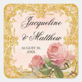 Pariser Vintage Rose Herrenhaus feierliche Hochzei Quadratischer Aufkleber